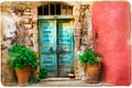 Colorful pictorial old streets of Greek islands, Crete Royalty Free Stock Photo