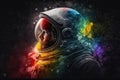 Colorful picture. Astronaut that is in space suit. Beautiful illustration. Generative AI