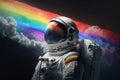 Colorful picture. Astronaut that is in space suit. Beautiful illustration. Generative AI