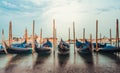 Colorful picture with gondolas moored on Grand Canal near Saint Mark square, in Venice Italy Royalty Free Stock Photo