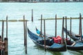 Colorful picture with gondolas moored on Grand Canal near Saint Mark square, in Venice Italy Royalty Free Stock Photo