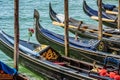 Colorful picture with gondolas moored on Grand Canal near Saint Mark square, in Venice Italy Royalty Free Stock Photo