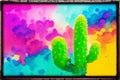 A colorful picture of a variety of cactuses. A colorful cactus painting. Watercolor paint. Digital art, Generative AI