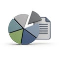 Colorful pie chart and document icon representing data analysis and reporting isolated on white background Royalty Free Stock Photo