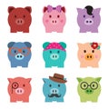 Colorful piggy bank icon set