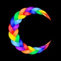 Colorful pigtail curly wavy. Rainbow moon symbol.