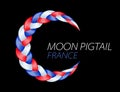 Colorful pigtail France flag. Curly wavy vector.