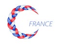 Colorful pigtail France flag. Curly wavy vector.