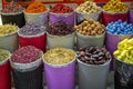 Colorful piles of spices in Dubai souks, UAE