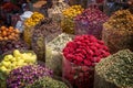 Colorful piles of spices in Dubai souks, UAE