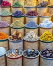 Colorful piles of spices in Dubai souks, UAE Royalty Free Stock Photo