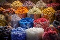 Colorful piles of spices in Dubai souks, UAE