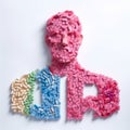 Colorful Pill Man And Gum H On White Background