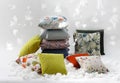 Colorful pillow fight pillow stack pillows pillow feather flying cottons