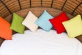 Colorful Pillow on hotel bed Royalty Free Stock Photo