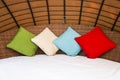 Colorful Pillow on hotel bed Royalty Free Stock Photo