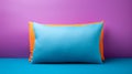 Colorful Pillow Mockup On Blue Sofa With Copy Space
