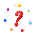 Colorful pills around query mark. Royalty Free Stock Photo