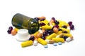 Colorful pills, tablets and pillbox