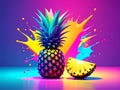 Colorful Pineapple Splash with Vibrant Neon Paint on Modern Background Royalty Free Stock Photo