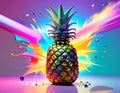 Colorful Pineapple Splash with Vibrant Neon Paint on Modern Background Royalty Free Stock Photo