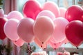 Colorful pink balloons in room prepared for birthday party Royalty Free Stock Photo