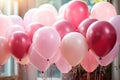 Colorful pink balloons in room prepared for birthday party Royalty Free Stock Photo