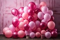 Colorful pink balloons in room prepared for birthday party Royalty Free Stock Photo