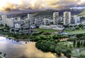 Colorful Pink Clouds Buildings Waikiki Ala Wai Canal Honolulu Hawaii Royalty Free Stock Photo