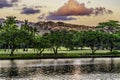 Colorful Pink Clouds Buildings Waikiki Ala Wai Canal Honolulu Hawaii Royalty Free Stock Photo