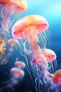 Colorful pink fantasy jellyfish on blue background, abstract and vibrant vertical illustration Royalty Free Stock Photo