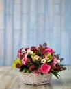 Colorful pink flower bouquet in the basket Royalty Free Stock Photo