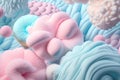 Colorful pink fluffy cotton candy background, soft color sweet candyfloss. AI Generation Royalty Free Stock Photo