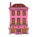Colorful Pink House with Decorative Windows and Lights Royalty Free Stock Photo