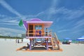 Colorful pink lifeguard tower in South Beach, Miami Beach Royalty Free Stock Photo