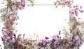 Colorful pink and purple flowers arranged in a rectangular frame with white background Royalty Free Stock Photo