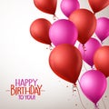 Colorful Pink and Red Happy Birthday Balloons Flying