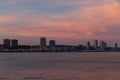 Colorful Sunset over the Weehawken New Jersey Skyline along the Hudson River Royalty Free Stock Photo