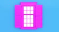Colorful pink window isolated on blue wall