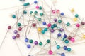 Colorful pins scattered Royalty Free Stock Photo
