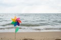 Colorful pinwheel in the beach for children, wheels play wind in plastic Royalty Free Stock Photo