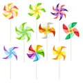 Colorful Pinwheel Toy with Paper Curl Attached to Stick Vector Set Royalty Free Stock Photo