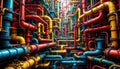 Colorful Pipes: Abstract Industrial Network (Generative AI Royalty Free Stock Photo