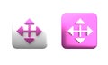 Colorful Pixel arrows in four directions icon isolated on white background. Cursor move sign. Square button. 3D render