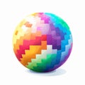 Colorful Pixel Ball On White Background: Futuristic Psychedelia And Bold Chromaticity