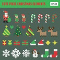 Colorful Pixel Christmas Elements icon set