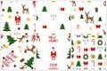 Colorful Pixel Pattern set with Christmas Elements. Atcade games style Royalty Free Stock Photo