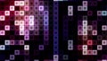 Colorful pixelated animation with blinking square blocks in mainly lilac tones, seamless loop. Motion. Shimmering mosaic