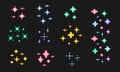 Colorful pixelated 8 bit sparkles symbols vector. Set of l vector stars sparkle icon. Multicolor firework, decoration twinkle,