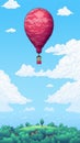 Colorful pixelated hot air balloon in sky. ?an be used in backgrounds, wallpapers, digital content related to travel Royalty Free Stock Photo